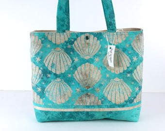 Seashells Seafoam Aqua Green Shoulder Bag Purse Ocean Beach tote Sea Shells handbag