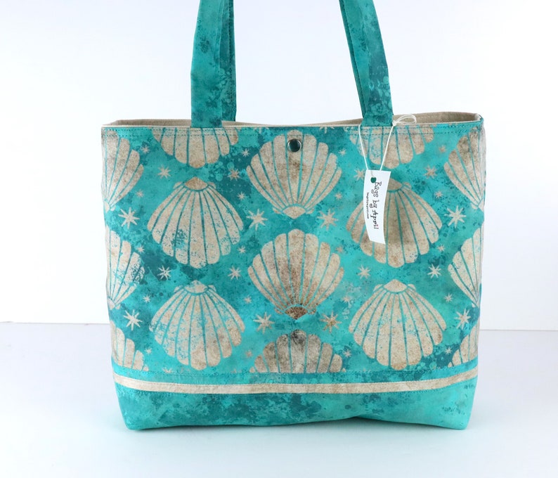Seashells Seafoam Aqua Green Shoulder Bag Purse Ocean Beach tote Sea Shells handbag image 1