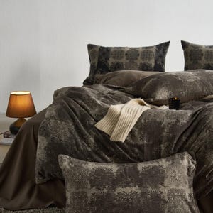 Dunkelbrauner Baumwoll-Jacquard-Bettbezug-Set: Queen / Full 4-teilige Bettwäsche