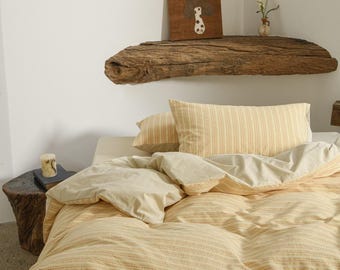 Yellow Cotton Duvet Cover Set: Queen/Full Size, 4-Piece Bedding