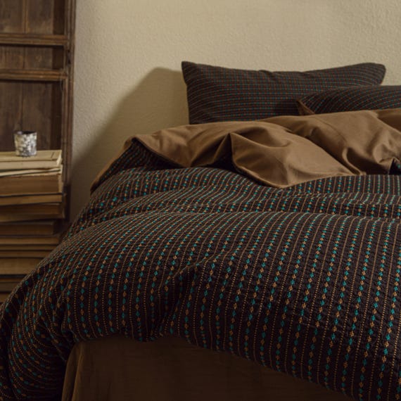 Dunkelbraune Baumwolle Bettwäsche Set, Queen / Full Size, garngefärbter Jacquard