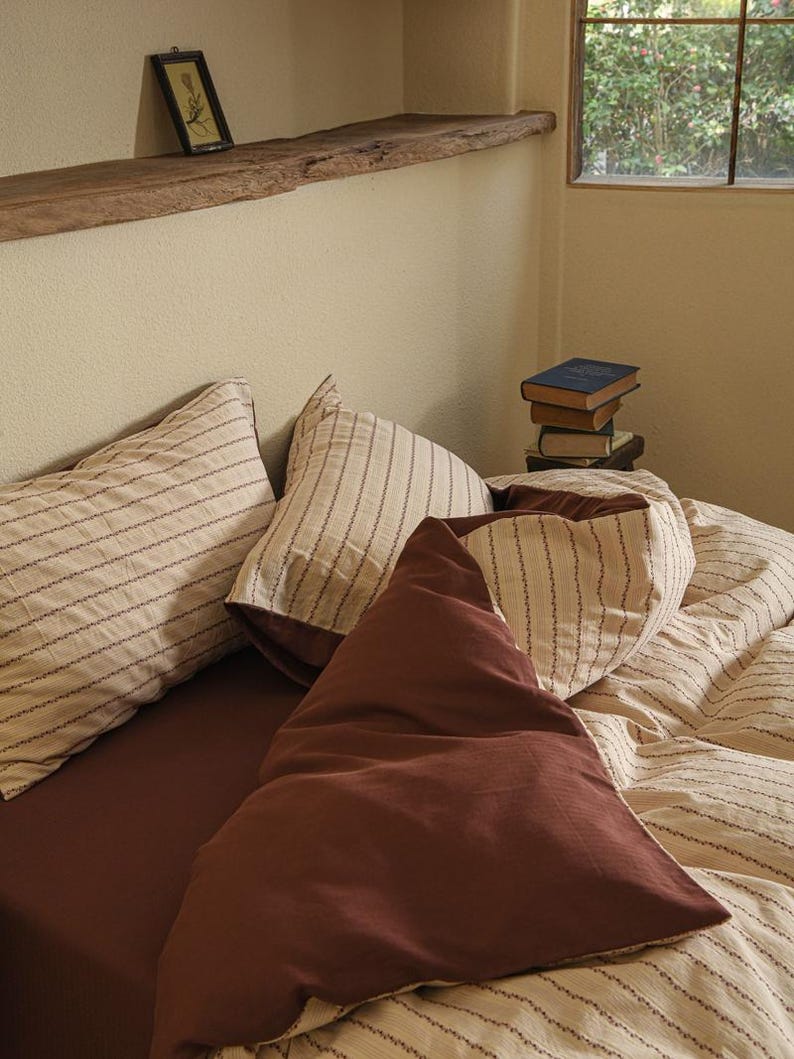 Currant Linen Duvet Cover Set: Queen/full Size (4ps), Yarn-dyed ...