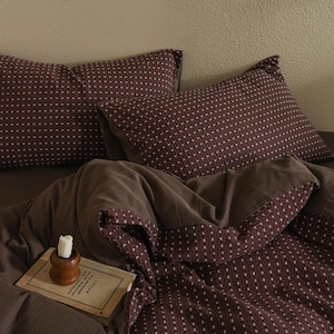 Rotbrauner Bettwäsche-Set aus Baumwolle: Queen / Full Size, garngefärbter Jacquard
