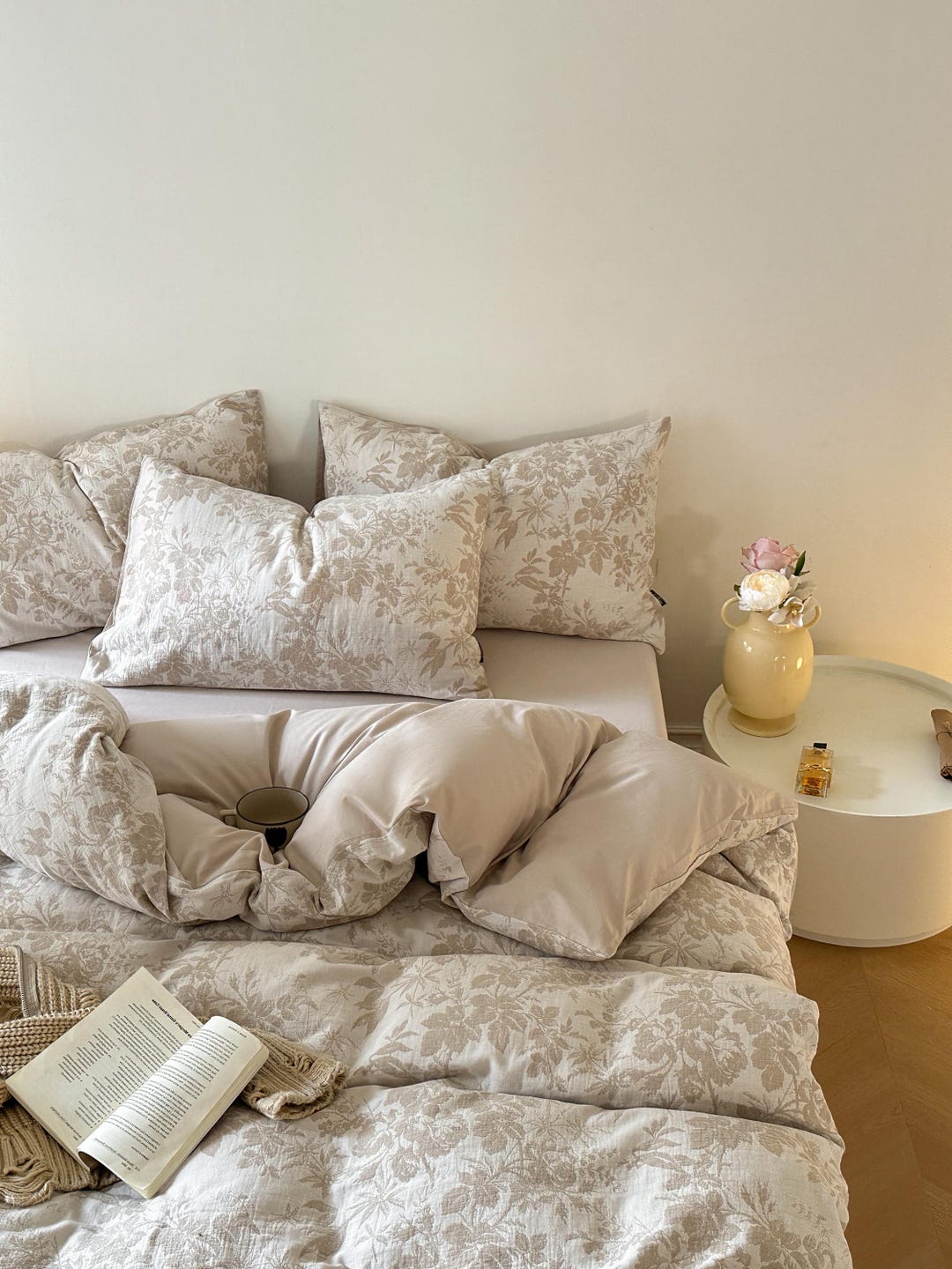  house写真 Floral Beige Cotton Breathable 100% Cotton Duvet Cover Set: King
