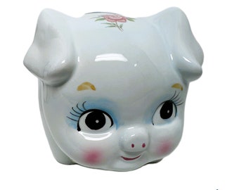 Vintage Lefton Floral Porcelain Piggy Bank - Collectible Mid-Century Ceramic Money Bank