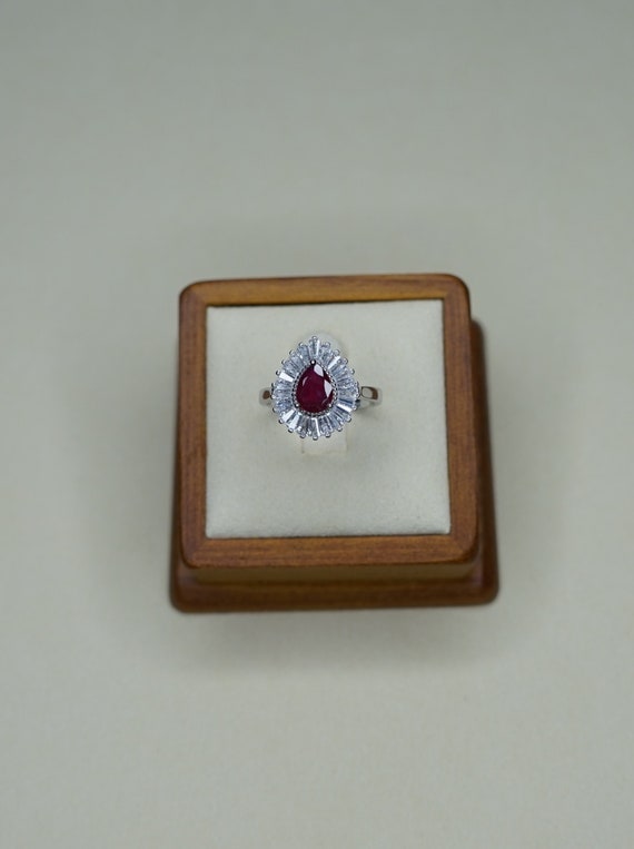 Natural 1.25ct Pear Cut Ruby Ring - 925 Sterling S