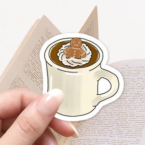 Adesivo natalizio con biscotto di pan di zenzero e cioccolata calda, adesivo Kindle, adesivo per amanti dei libri, adesivo invernale, regalo per amanti dei libri, adesivi carini