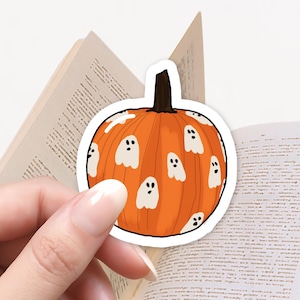 不気味な幽霊が描かれたカボチャのステッカー、Kindle ステッカー、本好きのステッカー、秋のステッカー、ハロウィン ステッカー、本好きへのギフト、かわいいステッカー