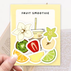 Pacchetto di adesivi per frullati di frutta, banana, fragola, kiwi, lime, limone, arancia, carambola e fiore di vaniglia, adesivi alimentari, adesivo Kindle