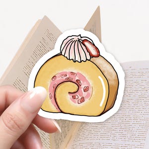 Erdbeer-Roll-Kuchen Aufkleber, Kindle Aufkleber, Bücherliebe, E-Reader, Süßes Cafe, Buch-Liebhaber-Geschenk, süße Aufkleber