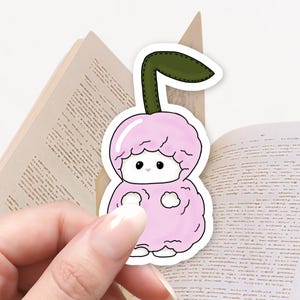 Autocollant rose bébé chaton pêche, bestioles calicot, autocollant Kindle, autocollant livresque, mignon Blindbox, cadeau pour amateur de livres, autocollants mignons