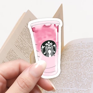 Pink Drink Coffee Aufkleber, Kindle Aufkleber, Bücherliebe, E-Reader, Cute Cafe, Buch-Liebhaber-Geschenk, süße Aufkleber