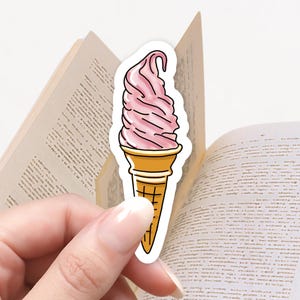 Strawberry Swirl Soft Serve Ice Cream Sticker, Kindle Sticker, Bookish Sticker, E-Reader, Cute Cafe, Book Lover Gift, Cute Stickers
