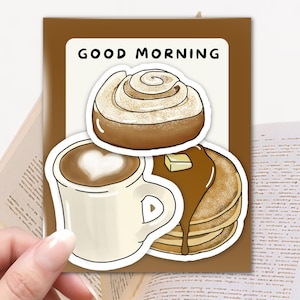 Breakfast Sticker Pack, Coffee, Cinnamon Roll & Pancakes, Cute Cafe, Food Stickers, Kindle Sticker, Bookish Sticker, E-Reader Stickers