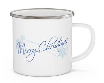 Taza navideña esmaltada, taza de café de acero inoxidable de 355 ml (12 oz).