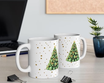 Taza de cerámica con forma de árbol de Navidad, decoración navideña