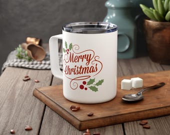 Taza navideña caprichosa / Perfecta para las mañanas de Navidad. Taza de café con aislamiento, taza de café navideña.