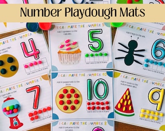 Number Play Dough Mats Montessori Learning Homeschool Printable Activity Preschool Toddler PreK Play Doh Daycare School Activities Math Card