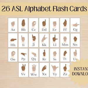 Sign Language ASL Flash Cards Alphabet Homeschool Printable Montessori Kindergarten Preschool Classroom Resources Deaf Education Cards