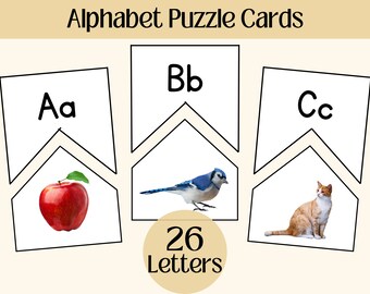 Montessori Alphabet Card Puzzle Printable Learning Homeschool Materials ABC Uppercase Lowercase Letters Kids Activity Preschool Toddler Game