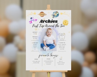EDITABLE First Trip Around The Sun Milestone Poster Sign Outer Space First Birthday Boy One Galaxy Party Canva Instant Download Template