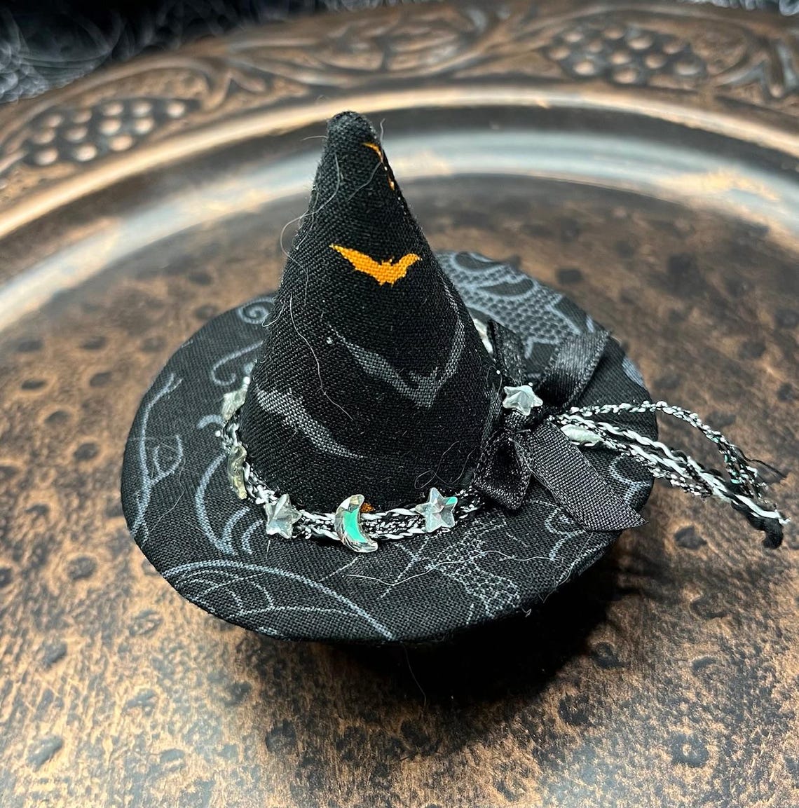 Fancy Halloween Witch Hat Ornament Set, Handmade, Halloween Decor, Bowl Filler, Wreath ...