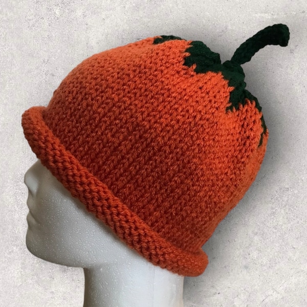 Roll Brim Hat, Hand knit Pumpkin Hat! Perfect Autumn Accessory!