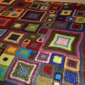 Hand Crocheted Blanket, Babette Blanket, Granny Square Blanket, Multi Colored Crochet Blanket, Queen Size Crochet Blanket image 7