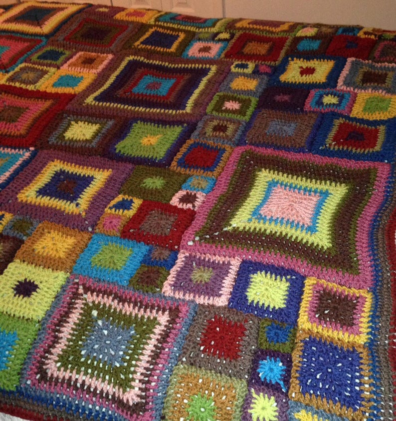 Babette blanket, Hand Crocheted blanket, Granny Square Blanket, Multi colored blanket, Queen size blanket image 7