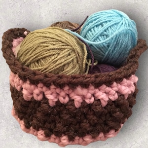 Crocheted Storage Basket with Handles, Hand Crocheted Toy Storage, Pink and Brown Basket, Home Decor