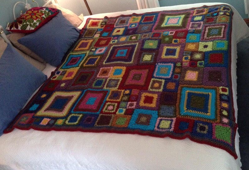 Hand Crocheted Blanket, Babette Blanket, Granny Square Blanket, Multi Colored Crochet Blanket, Queen Size Crochet Blanket image 4