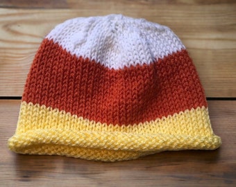 Candy Corn Hat, Newborn Hat, Toddler Hat, Baby Hat, Child Hat, Roll Brim Hat, Knit Hat, Beanie, Vegan Baby Wear, Customizable