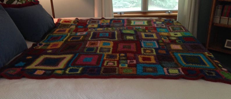 Babette blanket, Hand Crocheted blanket, Granny Square Blanket, Multi colored blanket, Queen size blanket image 3