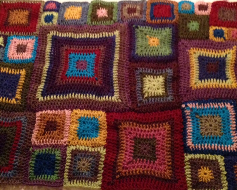 Babette blanket, Hand Crocheted blanket, Granny Square Blanket, Multi colored blanket, Queen size blanket image 5