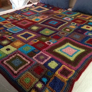 Babette blanket, Hand Crocheted blanket, Granny Square Blanket, Multi colored blanket, Queen size blanket image 1