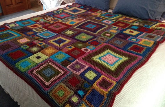 Hand Crocheted Blanket Babette Blanket Granny Square Blanket Multi Colored Crochet Blanket Queen Size Crochet Blanket College Gift Etsy UK