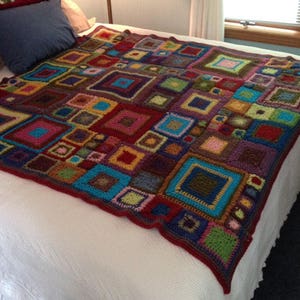 Babette blanket, Hand Crocheted blanket, Granny Square Blanket, Multi colored blanket, Queen size blanket image 2