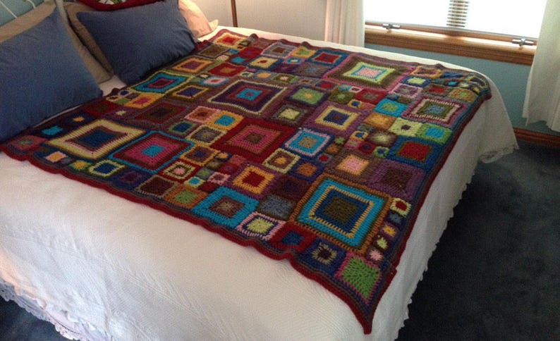 Babette blanket, Hand Crocheted blanket, Granny Square Blanket, Multi colored blanket, Queen size blanket image 2