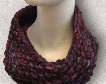 Hand Knit Chunky Seed Stitch Cowl in Malabrigo Rasta Abril, Rich Purples and Blues