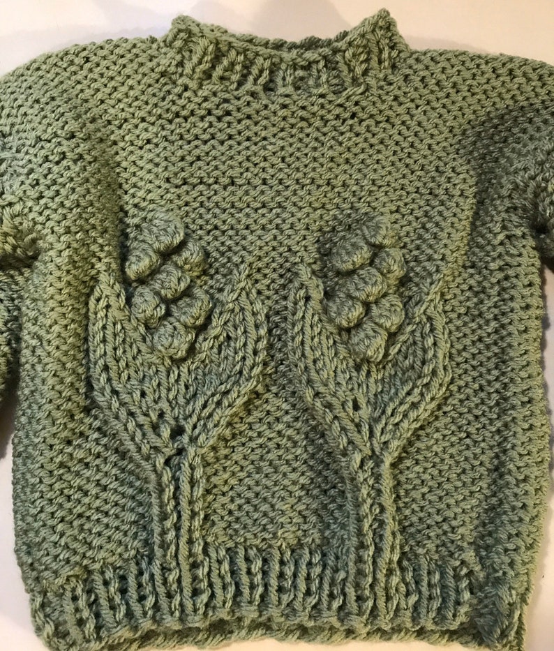 Girls Bobble Flower Sweater, Green Sweater, Nordic Flower Sweater, Hand
