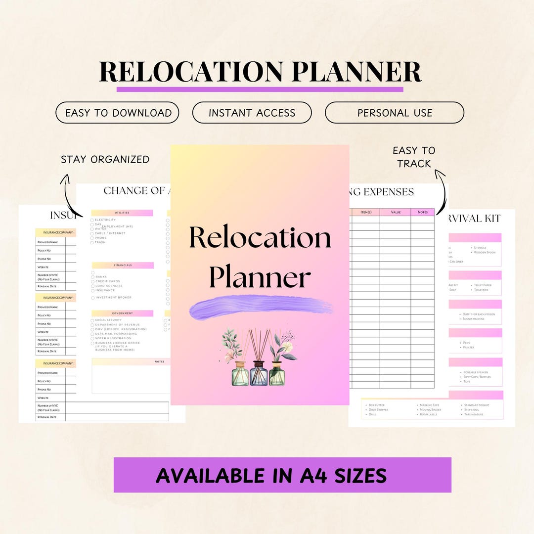 Moving Planner & Checklist Printable , Moving Binder, Labels, New Home ...
