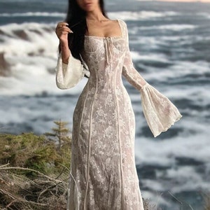 Vestido de corsé francés, vestido de encaje floral vintage, vestido de fiesta, vestido Cottagecore, vestido estilo corte, vestido de princesa, vestido de verano