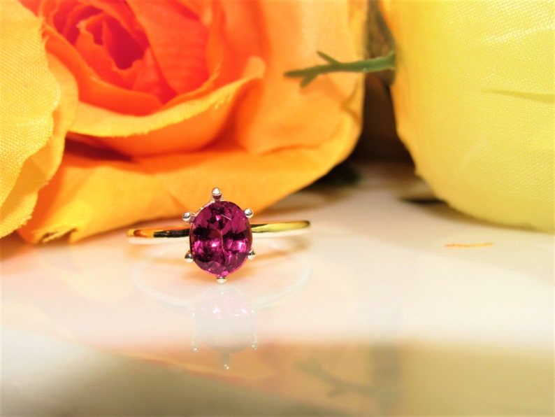 Natural~Rare brillance Pinkish Purple Rhodolite Garnet 1.57 Ct. Oval Solitaire Sterling Silver Ring Engagement,Wedding,Promise,Birthday