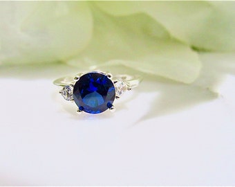 Beautiful! Lab Created Blue Sapphire 2 Carat (8mm) 3 Sterling Silver Ring, Sapphire Ring, Engagement, Promise,Birthday