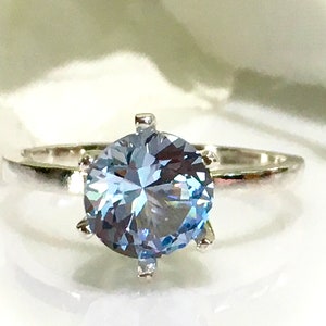 Brilliant Light Blue (Aquamarine Color) Spinel~2 Carat(8mm)Solitaire Sterling Silver Ring, Engagement Ring, Promise Ring, Anniversary