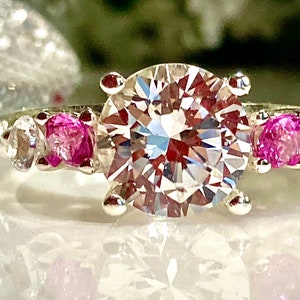 White Sapphire  (2 ct.8mm) & Pink/White Sapphires Accents Engagement Ring,  Promise ring, Anniversary Ring, Gift for her, Christmas Gift