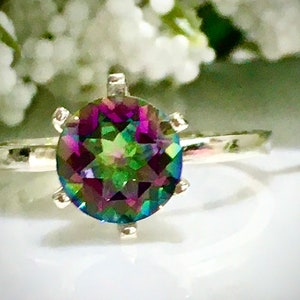 Natural Mystic Topaz (2.5 Carat 8mm) Solitaire Ring, Engagement Ring, Promise Ring, Anniversary Ring, Gift for her