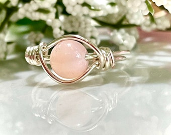 Mother of Pearl Wire Wrapped Ring, Wire Wrapped Gemstone Rings, Crystal Rings, Hippie Rings, Boho Rings,  Chakra Rings, Free shipping!