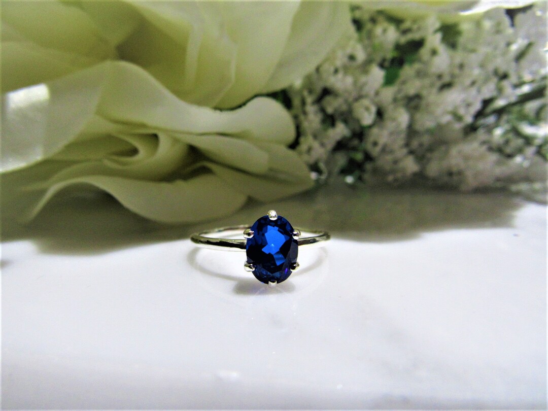 Real Blue Spinel Rings Beautiful! Lab Created Blue Spinel (1.5 Carat ~8x6mm) Solitaire ...