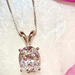 Brilliant Cubic Zirconia 10x8mm, 11x9mm, 12x10mm Oval Solitaire Pendant Sterling Silver Necklace, Cubic Zirconia Necklace, Gift for her